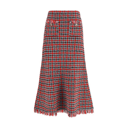 Red Cotton Midi Skirt