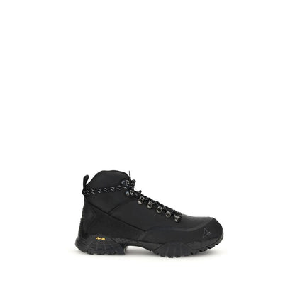 Black Rubber Lace-Up Boots