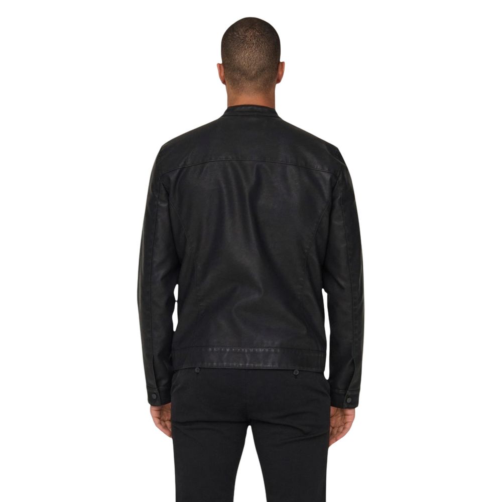 Black Polyester Biker Jacket