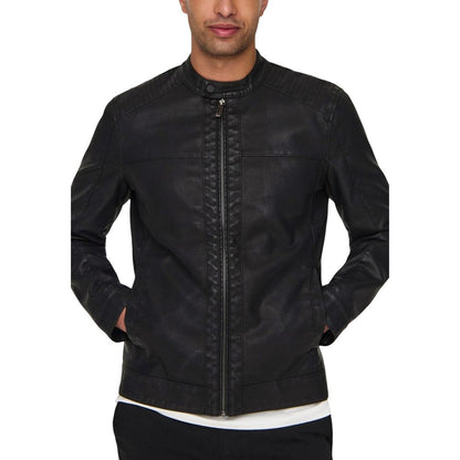 Black Polyester Biker Jacket