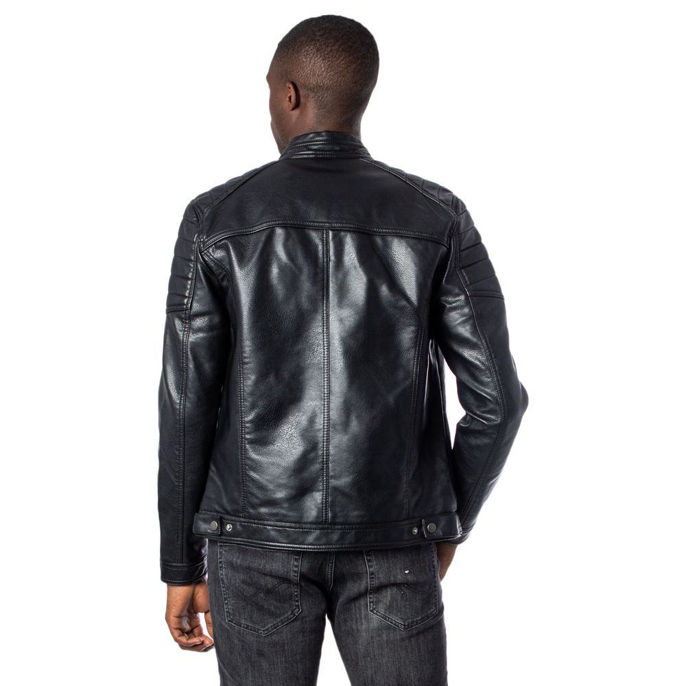 Black Artificial Leather Leather Jacket