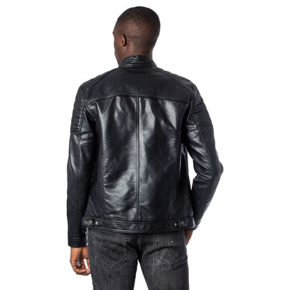 Black Artificial Leather Leather Jacket