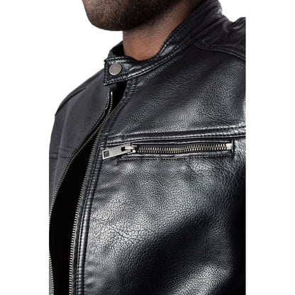 Black Artificial Leather Leather Jacket