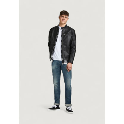 Black Artificial Leather Leather Jacket