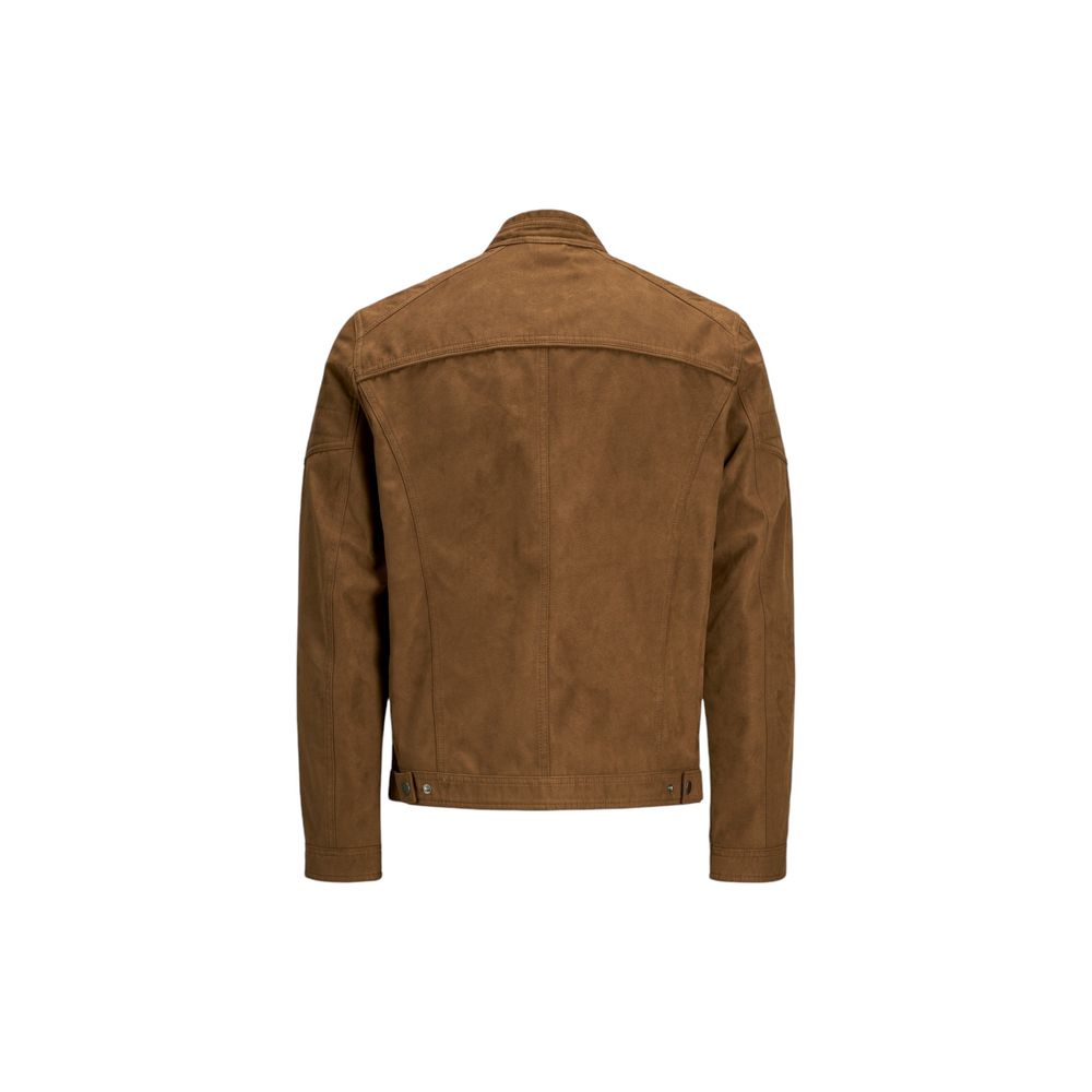 Beige Artificial Leather Full-Length Jacket