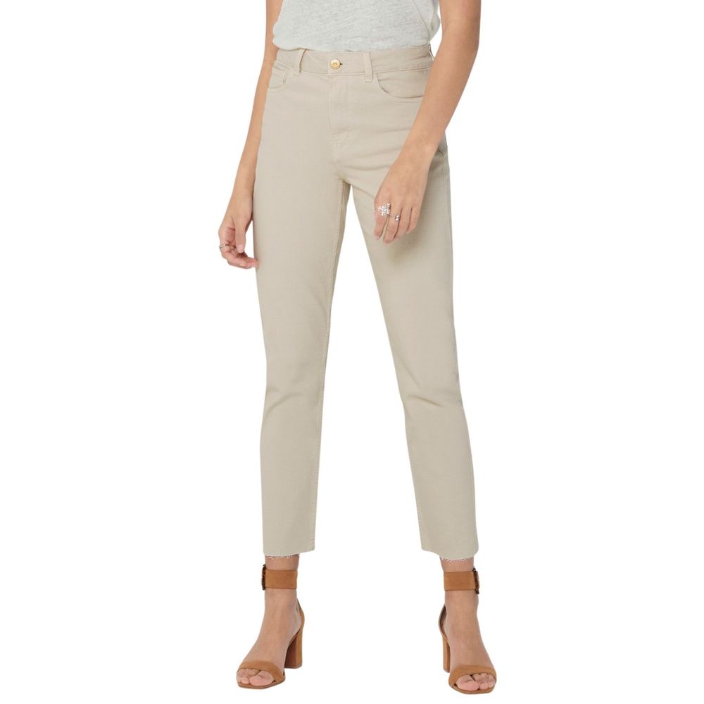 Beige Cotton Mom Jeans