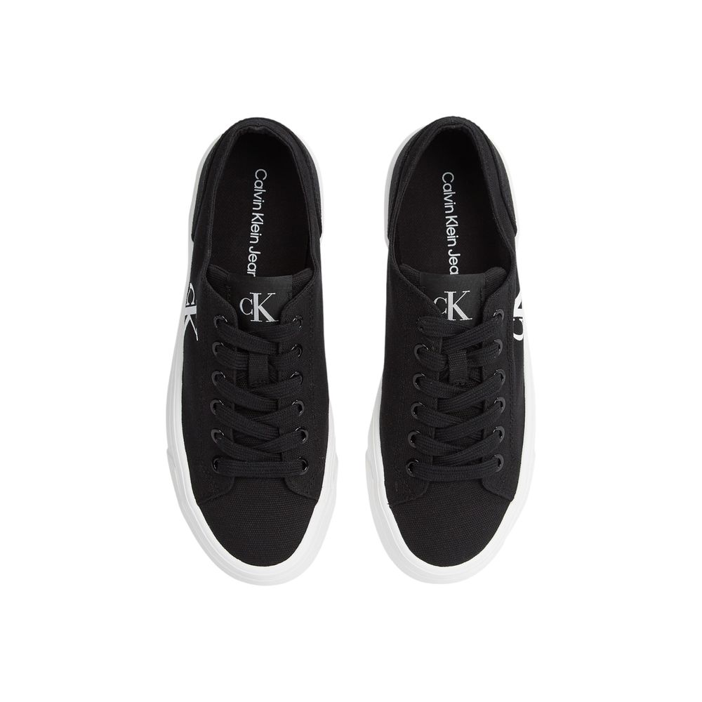 Black And White Recycled Cotton Platform Sneakers