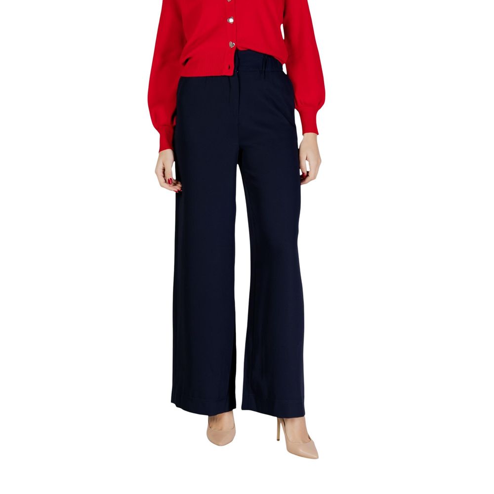 Blue Polyester Casual Pants