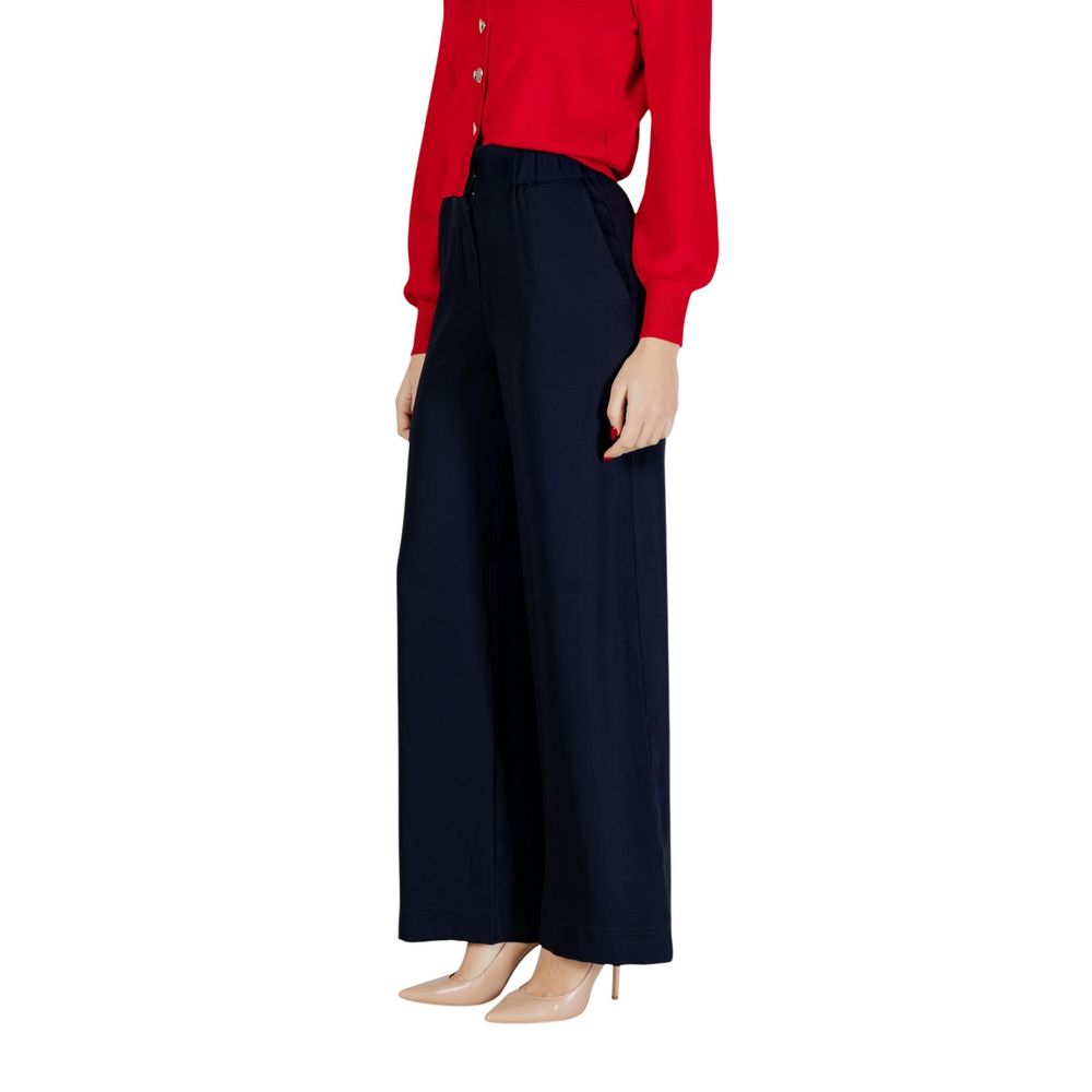 Blue Polyester Casual Pants