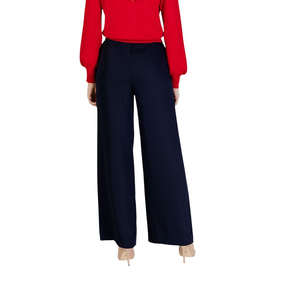 Blue Polyester Casual Pants