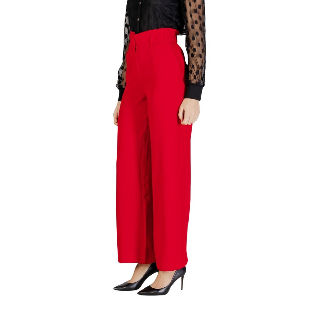 Red Polyester Casual Pants