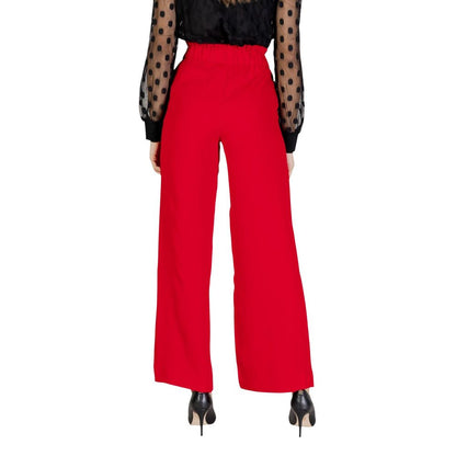 Red Polyester Casual Pants