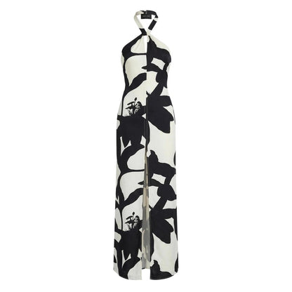 Black And White Viscose Long Dress