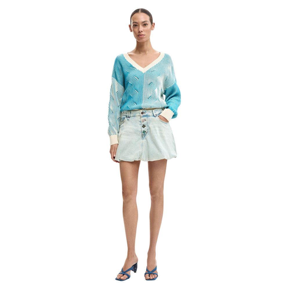 Blue Cotton Mini Skirt
