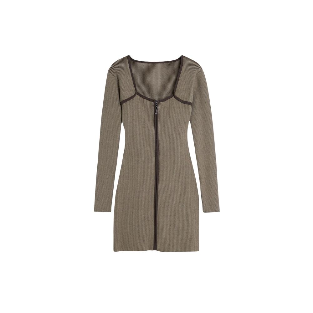 Brown Viscose Midi Dress