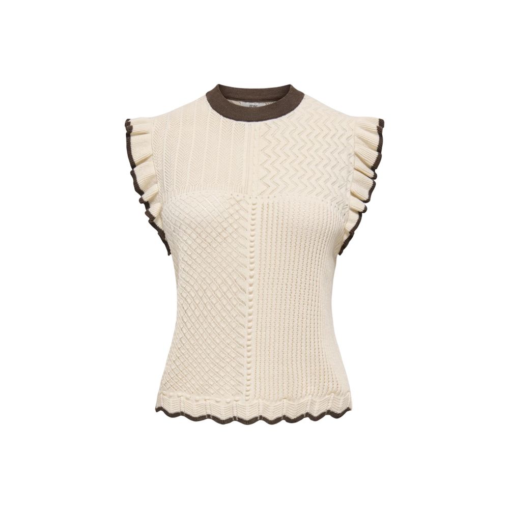 Beige Cotton Sleeveles T-Shirt