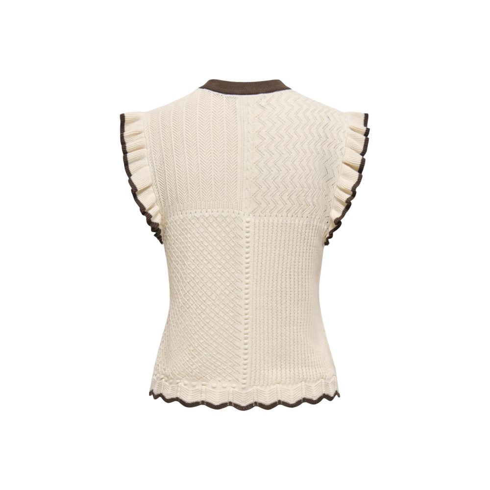 Beige Cotton Sleeveles T-Shirt
