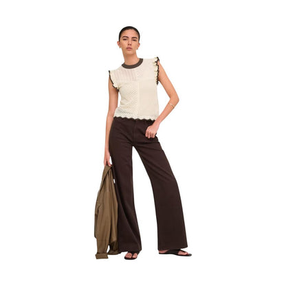 Beige Cotton Sleeveles T-Shirt