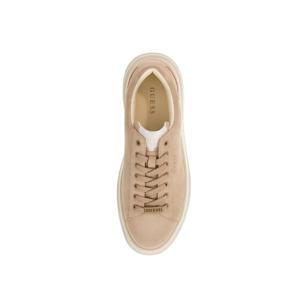 Beige Suede Leather Low Top Sneakers