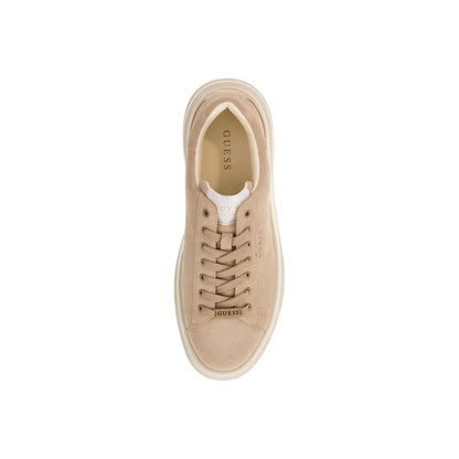 Beige Suede Leather Low Top Sneakers