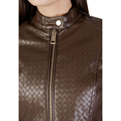 Brown Polyethylene Biker Jacket