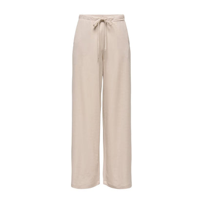 Beige Viscose Casual Pants