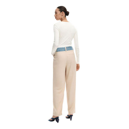 Beige Viscose Flared Pants