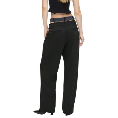 Black Polyester Casual Pants