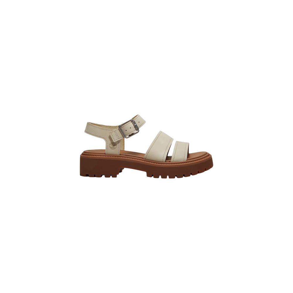Beige Leather Platform Sandals