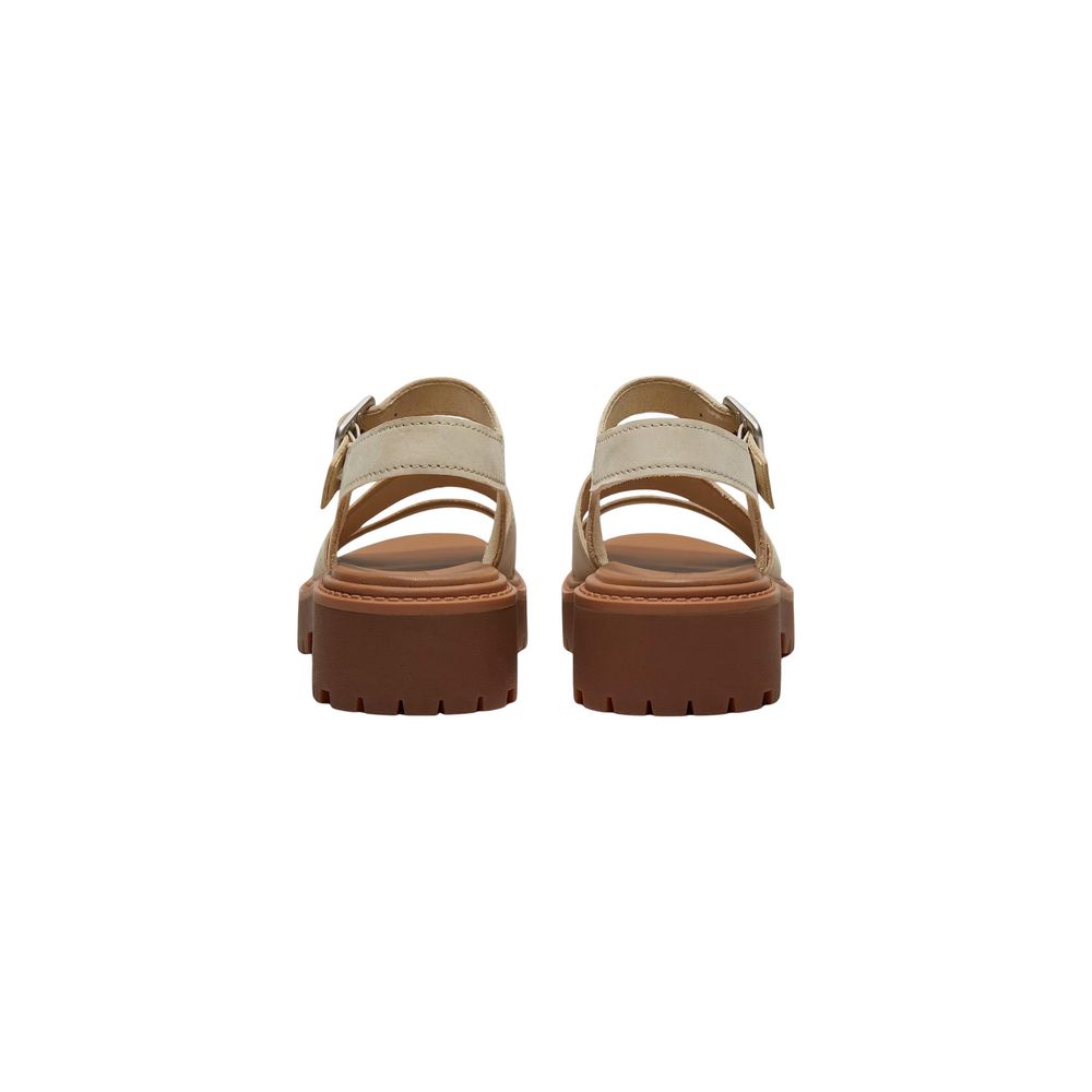 Beige Leather Platform Sandals