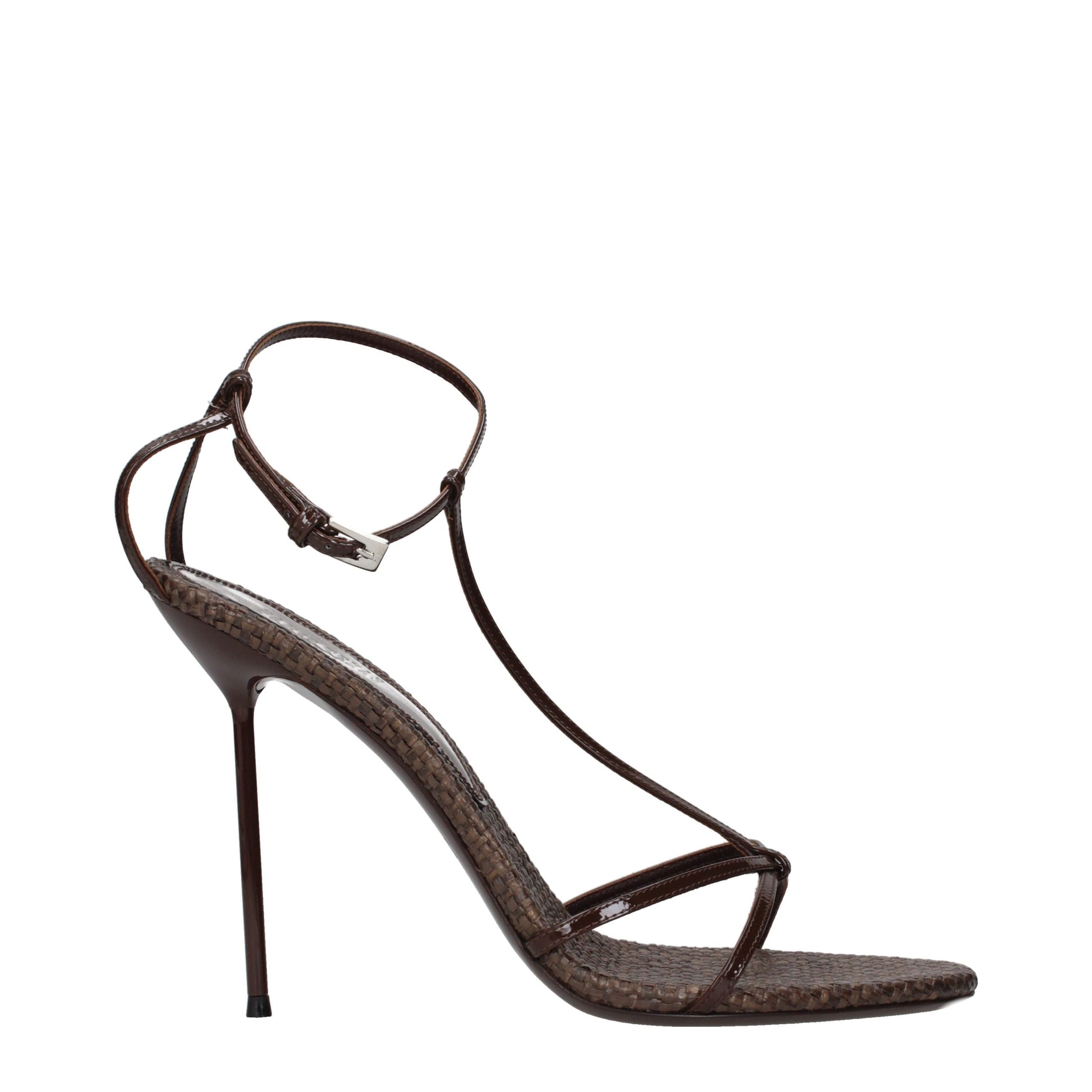 Brown Leather Stiletto Heel Sandals