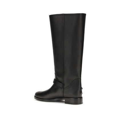 Black Calf Leather Bos Taurus Flat Boots