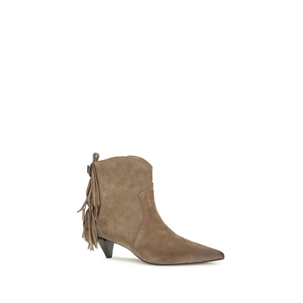 Beige Calf Leather Bos Taurus Ankle Boots