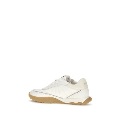 White Fabric Low Top Sneakers