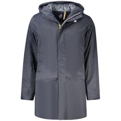 Blue Polyester Men's Jacket with Hood and Pockets