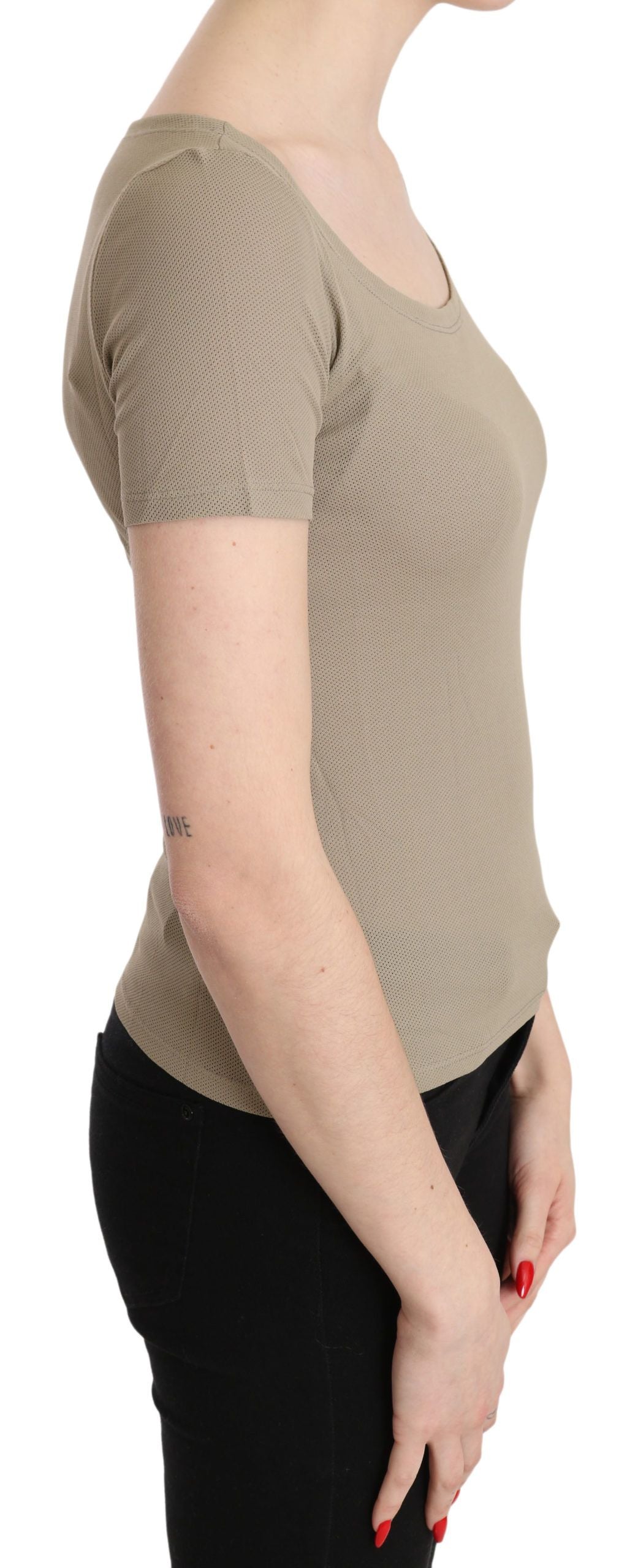Gray 100% Nylon Short Sleeve Casual Tank Top Blouse