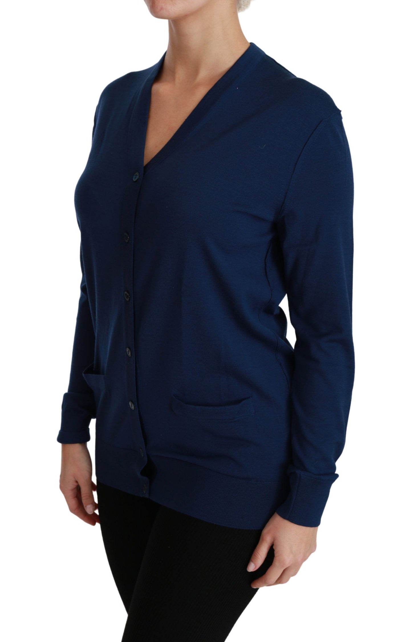 Blue Button Cardigan Virgin Wool Sweater