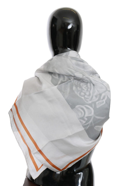 Gray Red Silk Shawl Foulard Wrap Scarf