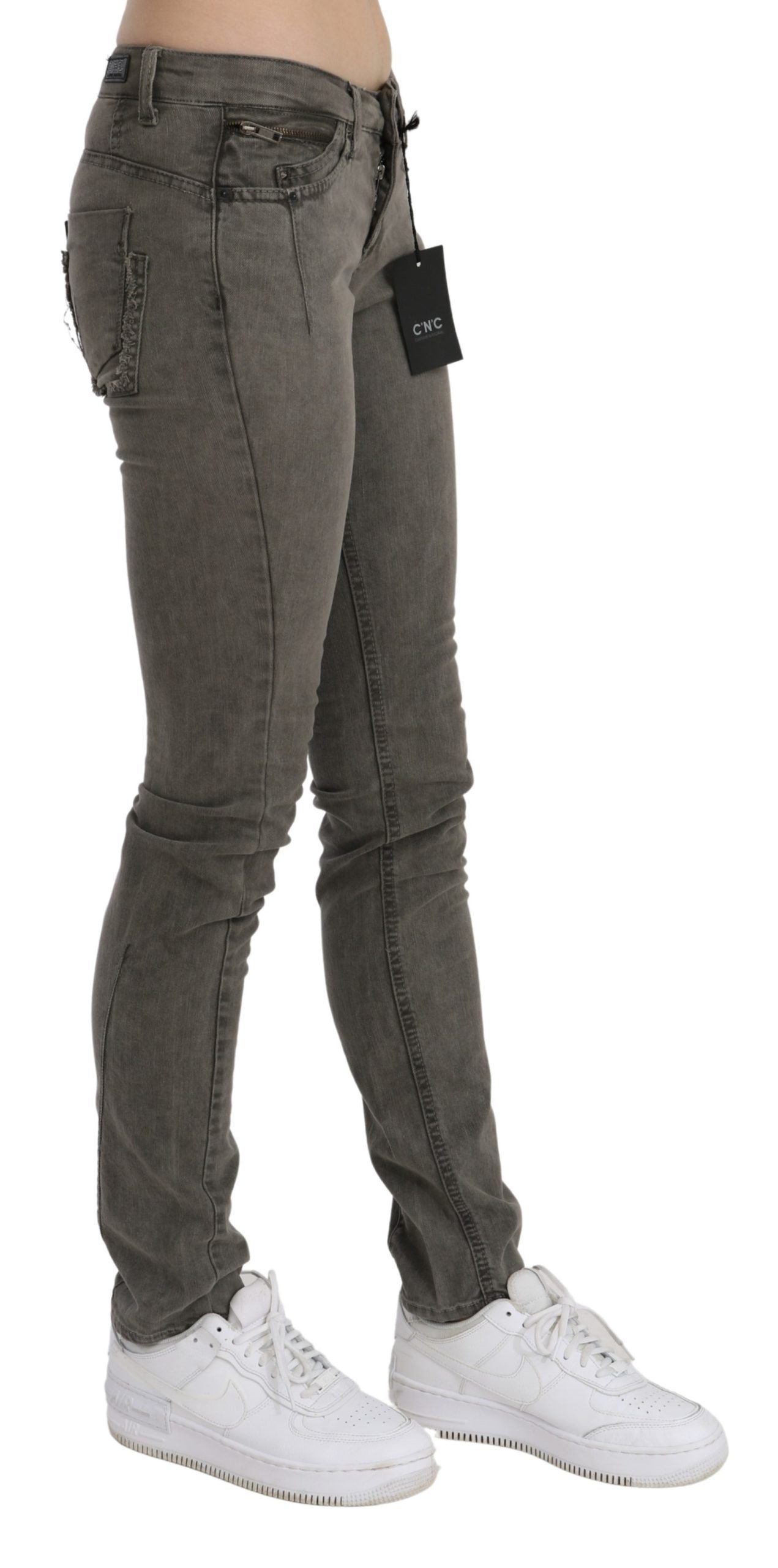 Gray Low Waist Skinny Denim Cotton Jeans