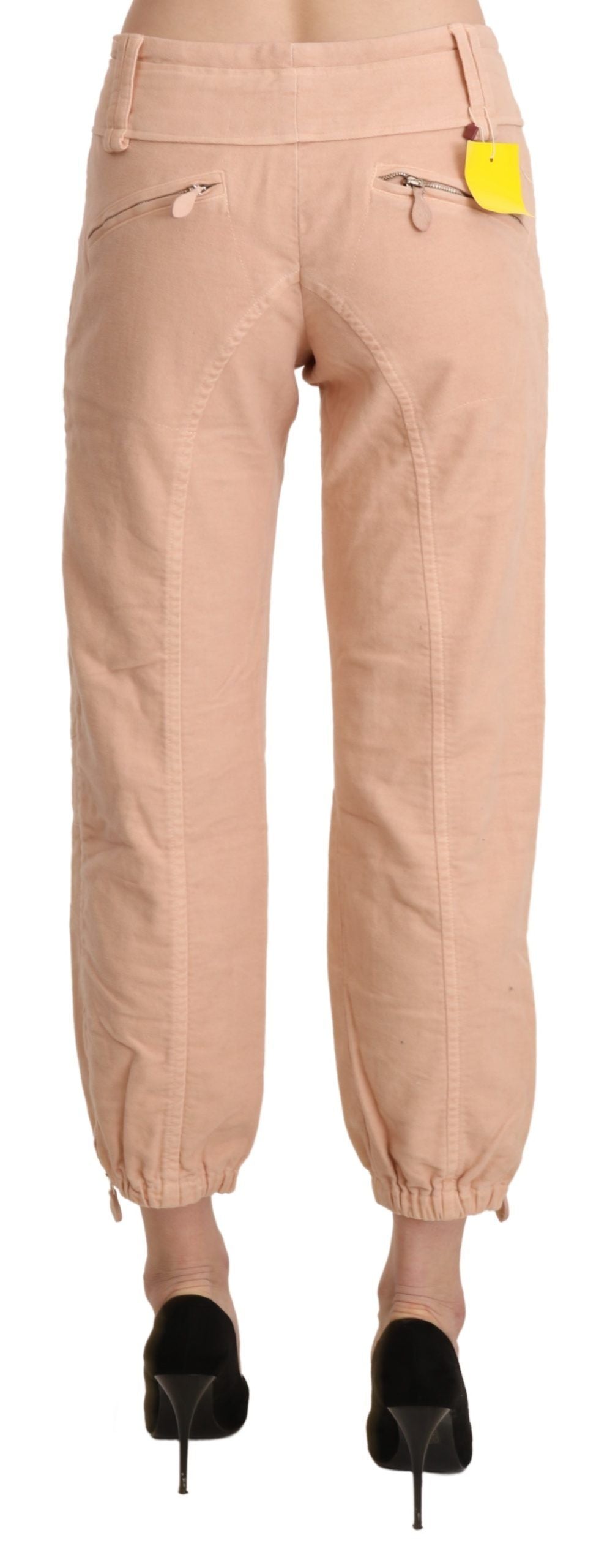 Beige Mid Waist Cropped Cotton Trouser Pants