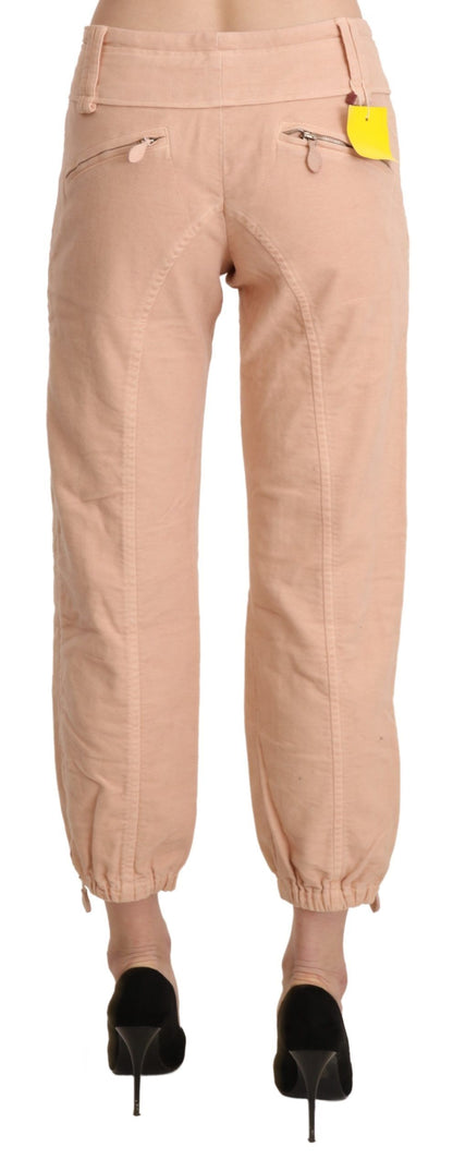 Beige Mid Waist Cropped Cotton Trouser Pants