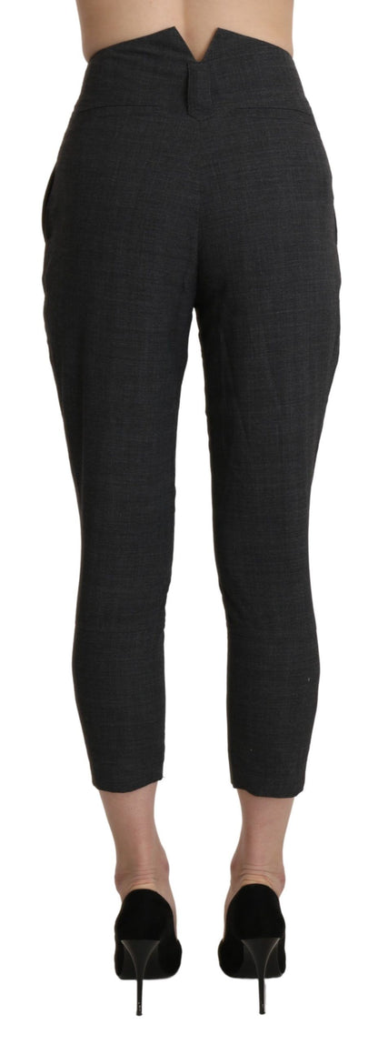 Gray High Waist Capri Cropped Cotton Pants