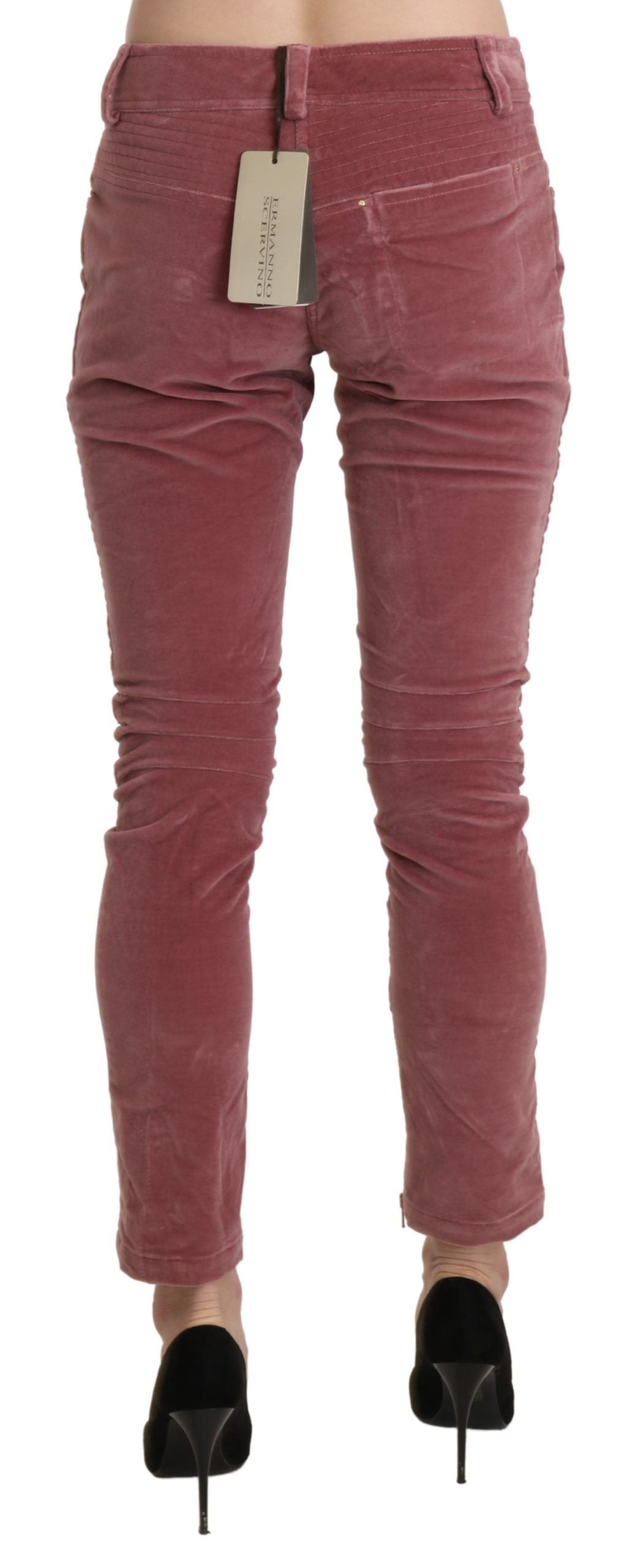 Red Mid Waist Skinny Cotton Pants