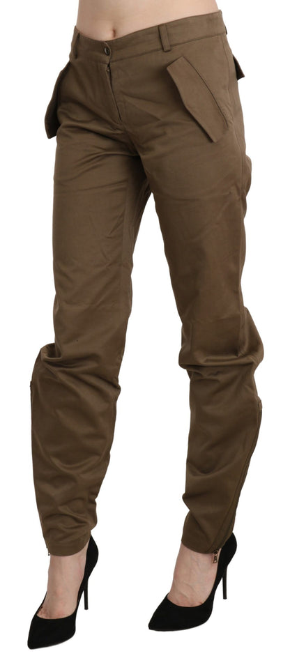 Brown Mid Waist Straight Cotton Pants