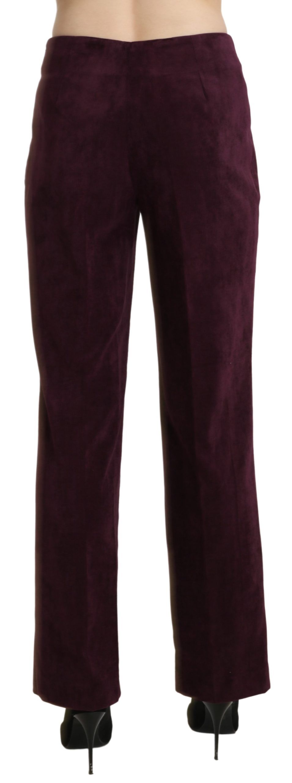 Purple Suede High Waist Straight Trouser Pants