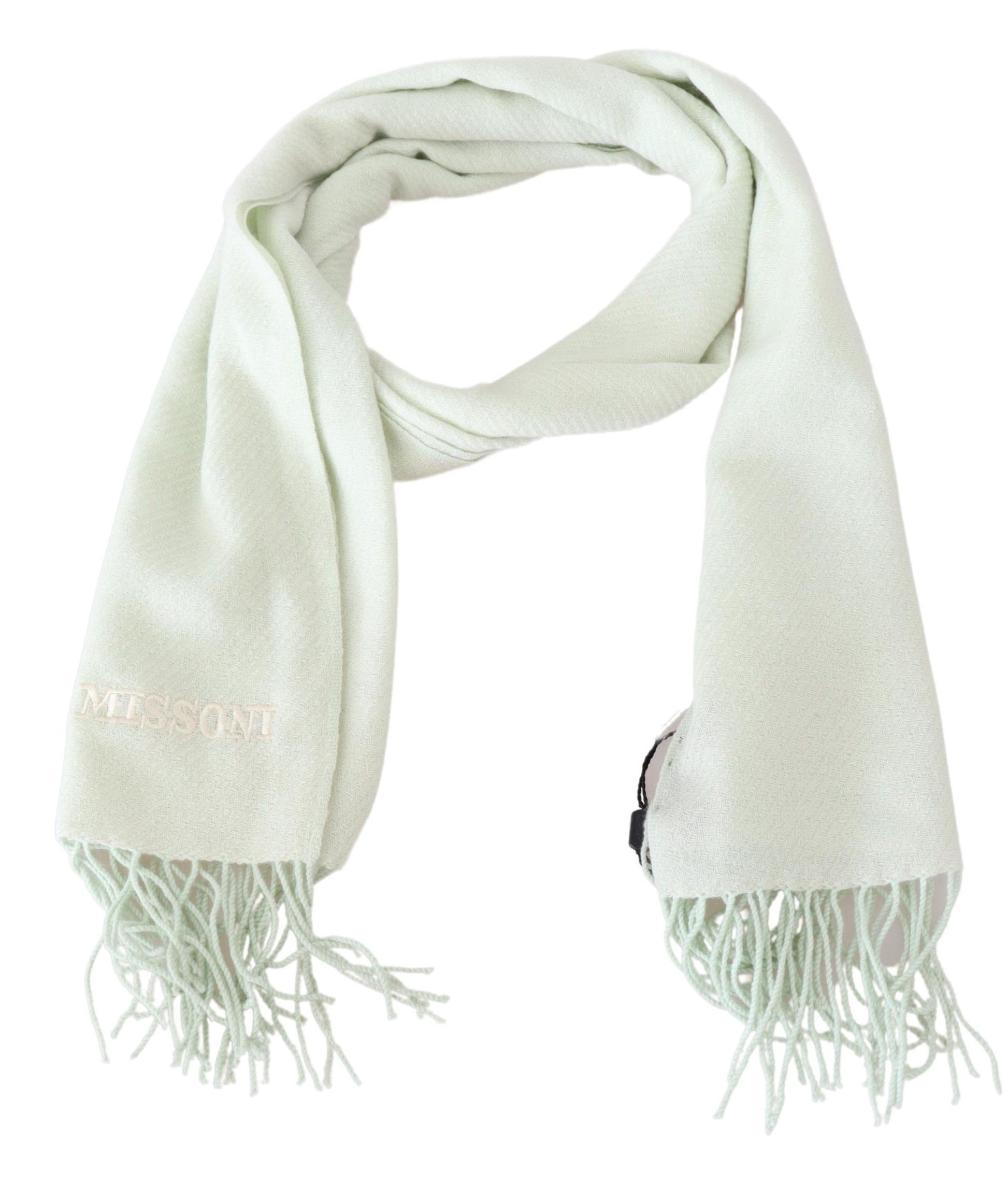 Light Green Pattern Cashmere Unisex Wrap Fringes Scarf