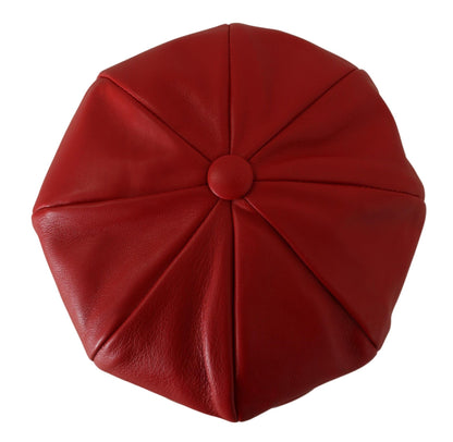Red Leather DG Amore Cabbie Newsboy Hat