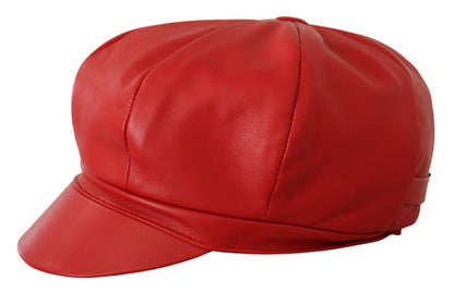 Red Leather DG Amore Cabbie Newsboy Hat