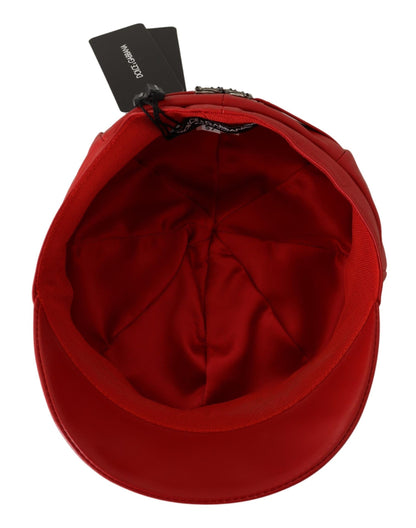 Red Leather DG Amore Cabbie Newsboy Hat