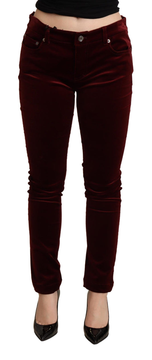 Bordeaux Red Velvet Skinny Trouser